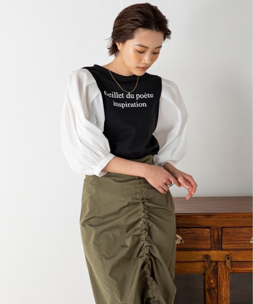 MILLION CARATS(ミリオンカラッツ)の「コンシャスフォルムが魅力の袖ブロードプリントT(Tシャツ/カットソー・レディース・オフホワイト/ブラック/ベージュ・FREE)」の20枚目の写真