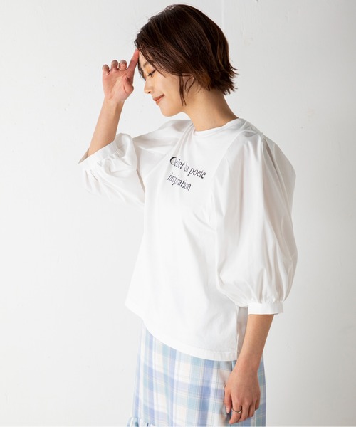 MILLION CARATS(ミリオンカラッツ)の「コンシャスフォルムが魅力の袖ブロードプリントT(Tシャツ/カットソー・レディース・オフホワイト/ブラック/ベージュ・FREE)」の22枚目の写真
