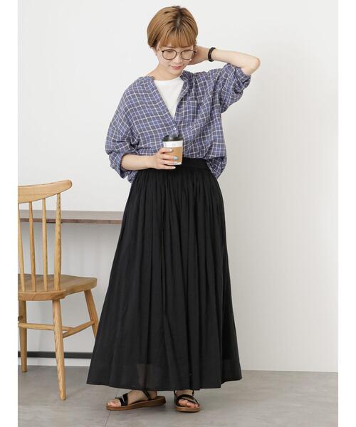 Samansa Mos2 blue(サマンサモスモスブルー)の「ボイルギャザースカート(スカート・レディース・シルバーグレー/イエロー/ブラック/ブルー・フリ-)」の6枚目の写真