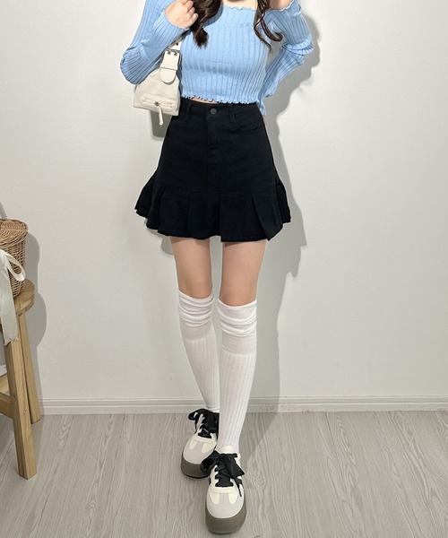 Silly(シリー)の「デニムプリーツミニスカート(デニムスカート・レディース・グレー/チャコールグレー/ブラック・SMALL/MEDIUM/LARGE)」の9枚目の写真