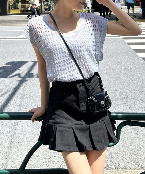 夏コーデに◎】デニムプリーツミニスカート（デニムスカート