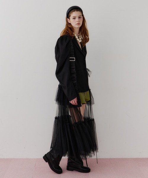 J1Uシースルーボリュームチュールデザインジレ シースルーボリュームチュールデザインジレ（ベスト）｜J1U by LA