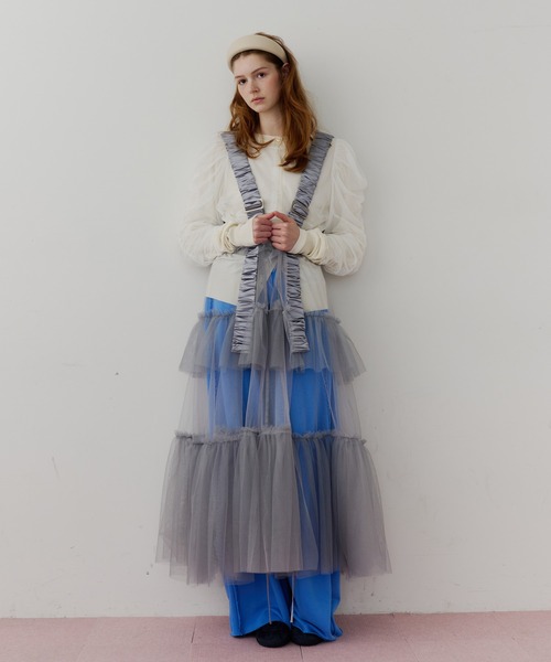 【J1U BY LA BELLE ETUDE】 シースルーボリュームチュールジレ シースルーボリュームチュールデザインジレ（ベスト）｜J1U by LA