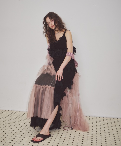 シースルーボリュームチュールデザインジレ（ベスト）｜J1U by LA