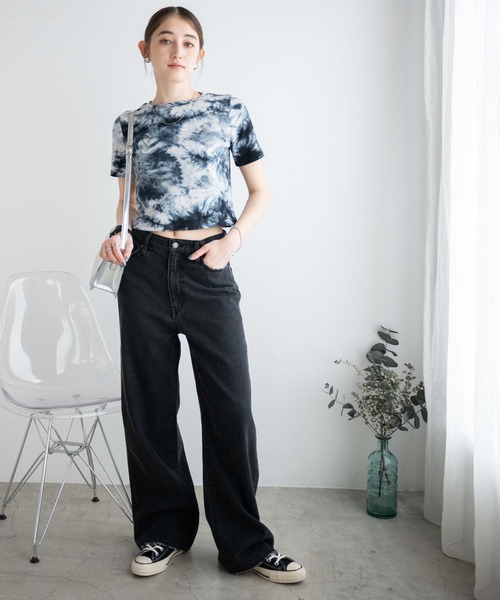 WEGO（ウィゴー）の「WEGO/タイダイリブT（Tシャツ/カットソー・レディース・ブラック/パープル/オレンジ・FREE）」の4枚目の写真