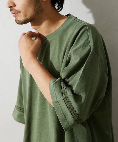 JOURNAL STANDARD relume（ジャーナルスタンダード　レリューム）の「レースラインTシャツ（Tシャツ/カットソー・メンズ・アイボリー/スモーク/サファリグリーン/ブラックミックス・MEDIUM/LARGE）」の3枚目の写真