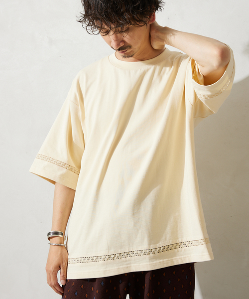 JOURNAL STANDARD relume（ジャーナルスタンダード　レリューム）の「レースラインTシャツ（Tシャツ/カットソー・メンズ・アイボリー/スモーク/サファリグリーン/ブラックミックス・MEDIUM/LARGE）」の9枚目の写真