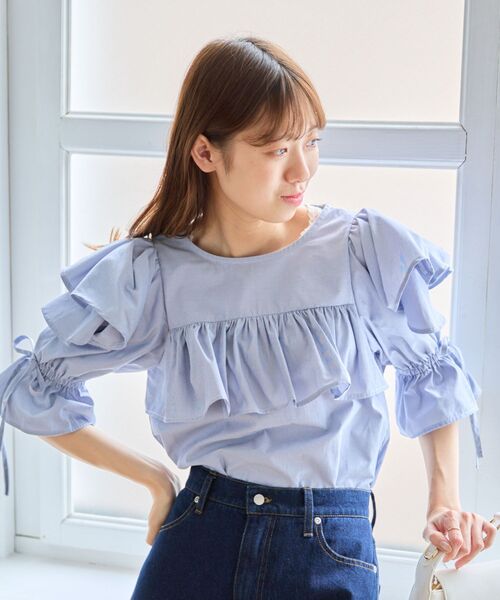 MAJESTIC LEGON(マジェスティックレゴン)の「キャンディスリーブフリルブラウス(シャツ/ブラウス・レディース・アイボリー/ブルー系その他2/グリーン・MEDIUM)」の9枚目の写真