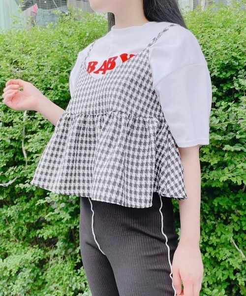 lillilly シャンタンフリルキャミトップス　tシャツセット lillilly リルリリーシャンタンフリルキャミトップスTシャツセット