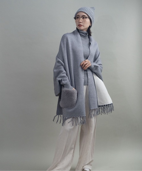 ファーポケット ケープニットカーデ（カーディガン/ボレロ）｜MHBG