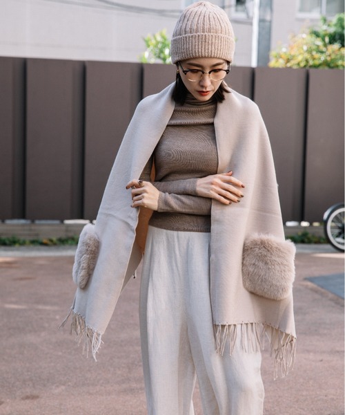 ファーポケット ケープニットカーデ（カーディガン/ボレロ）｜MHBG