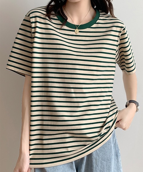 Lilamusant(リラミュゾン)の「★Lilamusant(リラミュゾン)★リンガーネックボーダーTee(Tシャツ/カットソー・レディース・レッド/ブルー/グリーン/マスタード/ダークネイビー・FREE)」の11枚目の写真
