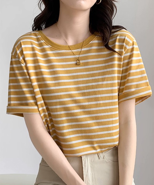 Lilamusant(リラミュゾン)の「★Lilamusant(リラミュゾン)★リンガーネックボーダーTee(Tシャツ/カットソー・レディース・レッド/ブルー/グリーン/マスタード/ダークネイビー・FREE)」の6枚目の写真
