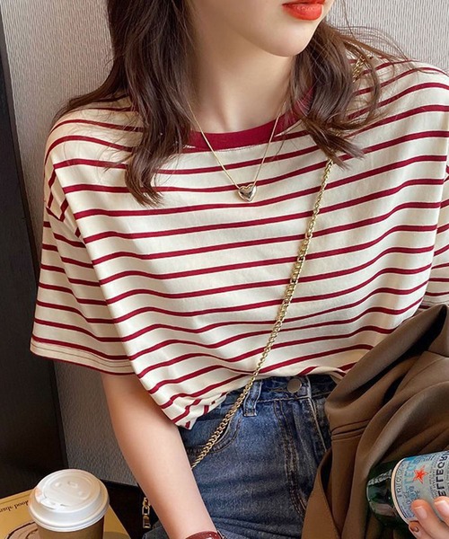 Lilamusant(リラミュゾン)の「★Lilamusant(リラミュゾン)★リンガーネックボーダーTee(Tシャツ/カットソー・レディース・レッド/ブルー/グリーン/マスタード/ダークネイビー・FREE)」の14枚目の写真