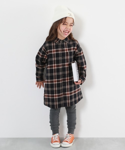 セール】綿100% チェック柄 ネルシャツ ワンピース（ワンピース