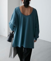 【Anss.me】シルケットラウンドスリットバックオープンロングTシャツ