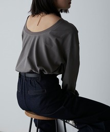 【Anss.me】シルケットラウンドスリットバックオープンロングTシャツ