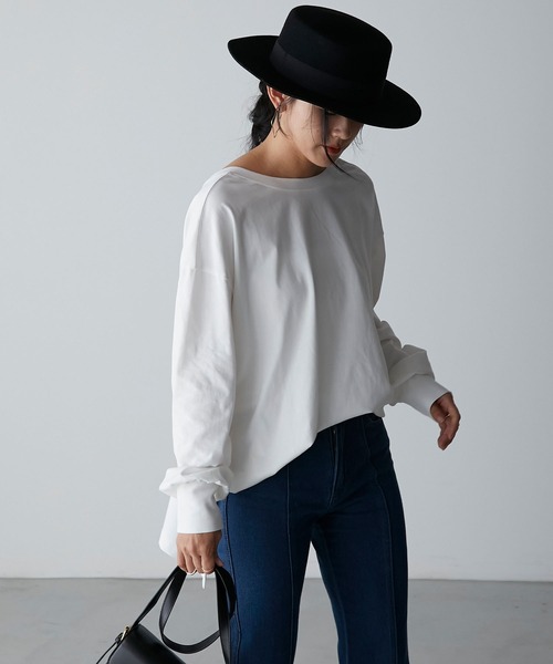 Anss.me(アンスミー)の「【Anss.me】シルケットラウンドスリットバックオープンロングTシャツ(Tシャツ/カットソー・レディース・オフホワイト/グレイッシュブルー/チャコールグレー/ブラック・FREE)」の13枚目の写真