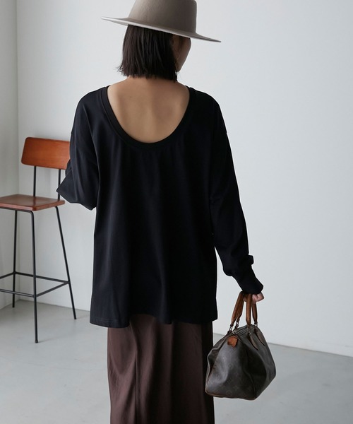 Anss.me(アンスミー)の「【Anss.me】シルケットラウンドスリットバックオープンロングTシャツ(Tシャツ/カットソー・レディース・オフホワイト/グレイッシュブルー/チャコールグレー/ブラック・FREE)」の18枚目の写真
