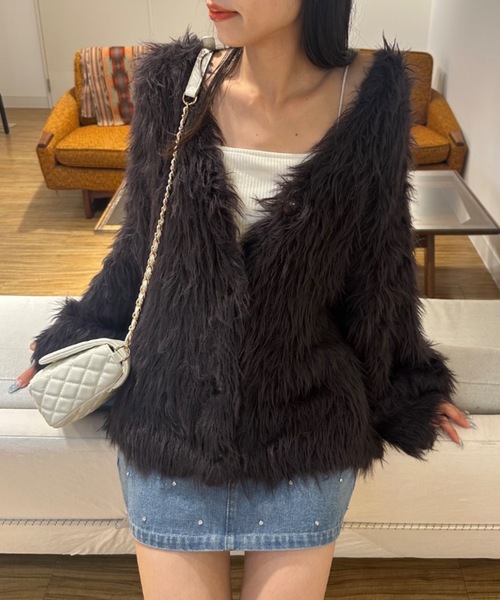 セール】ファーライクフェザーカーディガン 1032050170（カーディガン