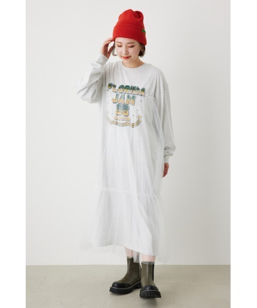 RODEO CROWNS WIDE BOWL（ロデオクラウンズワイドボウル）の「FLORIDA チュールドッキングワンピース（ワンピース・レディース・グレー×ホワイト/ブラック/オフホワイト・FREE）」の3枚目の写真