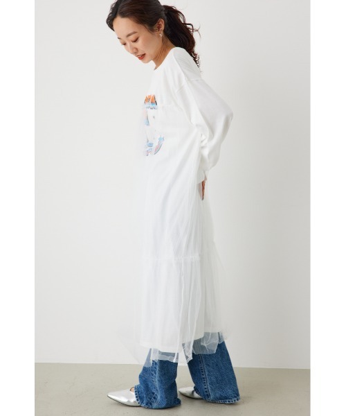 RODEO CROWNS WIDE BOWL（ロデオクラウンズワイドボウル）の「FLORIDA チュールドッキングワンピース（ワンピース・レディース・グレー×ホワイト/ブラック/オフホワイト・FREE）」の4枚目の写真