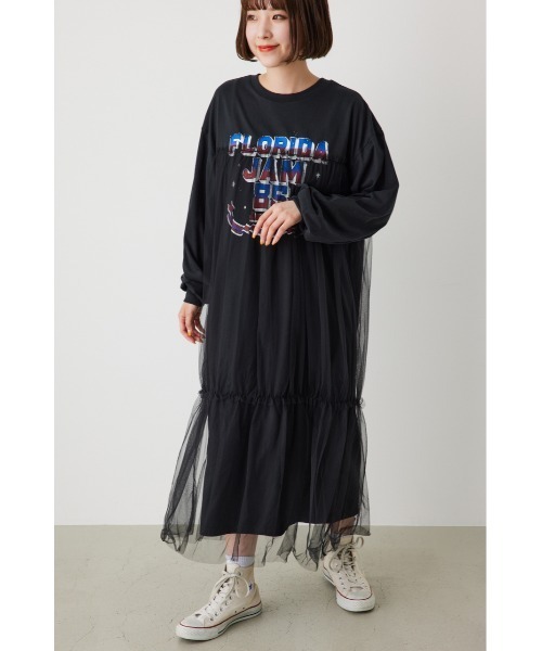 RODEO CROWNS WIDE BOWL（ロデオクラウンズワイドボウル）の「FLORIDA チュールドッキングワンピース（ワンピース・レディース・グレー×ホワイト/ブラック/オフホワイト・FREE）」の12枚目の写真