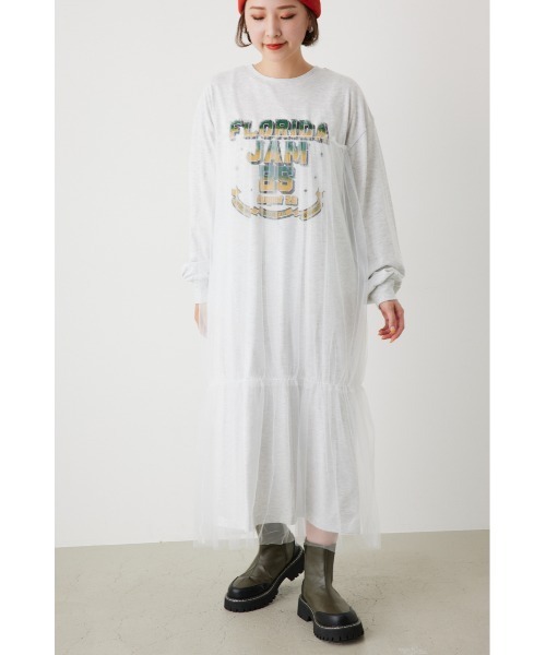 RODEO CROWNS WIDE BOWL（ロデオクラウンズワイドボウル）の「FLORIDA チュールドッキングワンピース（ワンピース・レディース・グレー×ホワイト/ブラック/オフホワイト・FREE）」の16枚目の写真