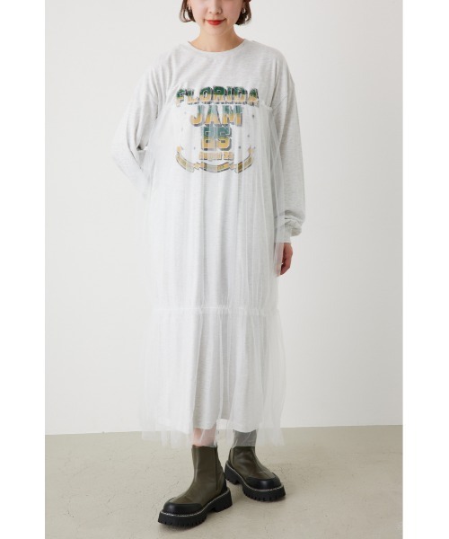 RODEO CROWNS WIDE BOWL（ロデオクラウンズワイドボウル）の「FLORIDA チュールドッキングワンピース（ワンピース・レディース・グレー×ホワイト/ブラック/オフホワイト・FREE）」の17枚目の写真