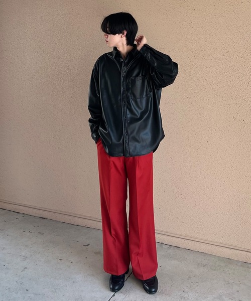 PICSAS（ピクサス）の「【PICSAS】フェイクレザーオーバーサイズシャツ（シャツ/ブラウス・メンズ・ブラック/ダークブラウン・M/L）」の5枚目の写真