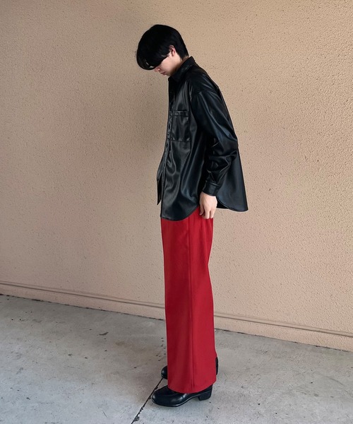 PICSAS（ピクサス）の「【PICSAS】フェイクレザーオーバーサイズシャツ（シャツ/ブラウス・メンズ・ブラック/ダークブラウン・M/L）」の6枚目の写真