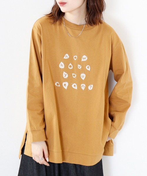 tシャツ EMAGO 葉っぱロゴ刺繍チュニック レディース Emago tシャツ EMAGO 葉っぱロゴ刺繍チュニック レディース