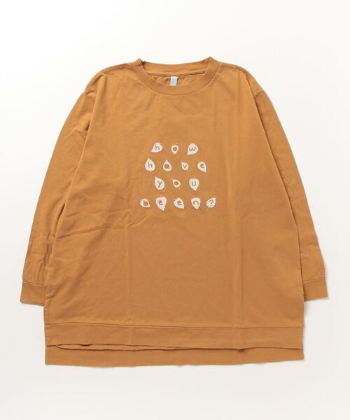 Emago(イマゴ)の「EMAGO 葉っぱロゴ刺繍チュニック(Tシャツ/カットソー・レディース・ベージュ/マスタード/ネイビー・FREE)」の5枚目の写真
