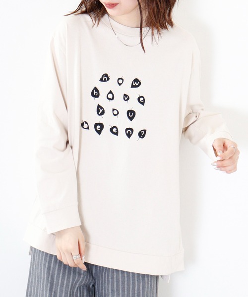 Emago(イマゴ)の「EMAGO 葉っぱロゴ刺繍チュニック(Tシャツ/カットソー・レディース・ベージュ/マスタード/ネイビー・FREE)」の13枚目の写真