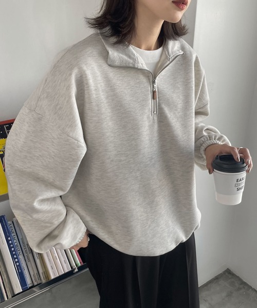 Chillfar(チルファー)の「ハーフジップスウェット(スウェット・レディース・ブラック/ホワイト/オートミール/ネイビー/ベージュ/杢グレー/ブルー・FREE)」の5枚目の写真