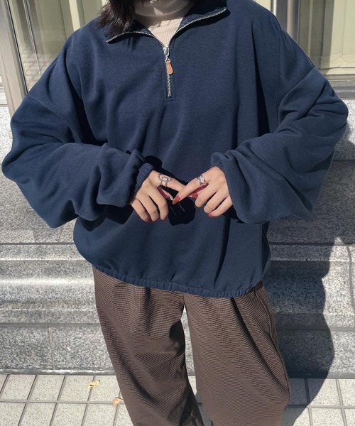 Chillfar(チルファー)の「ハーフジップスウェット(スウェット・レディース・ブラック/ホワイト/オートミール/ネイビー/ベージュ/杢グレー/ブルー・FREE)」の6枚目の写真