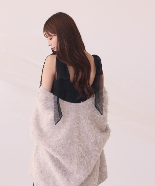 mellowneon（メロウネオン）の「シャギーニットカーディガン（カーディガン/ボレロ・レディース・ピンク/ベージュ/オフホワイト/グレー・FREE）」の10枚目の写真