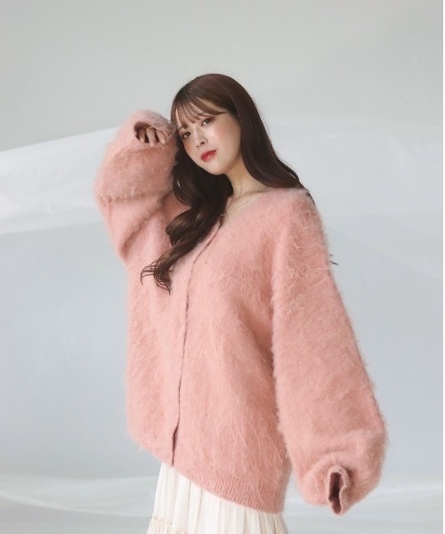 mellowneon シャギーカーディガン ピンク mellowneon シャギーカーディガン ピンク シャギーニットロング