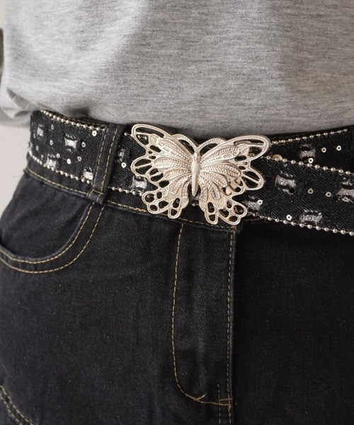 BARELY BLUE（ベアリーブルー）の「【 BARELY BLUE / ベアリーブルー 】 バタフライ バックル ベルト（ベルト・レディース・ブラック/ブルー/ライトブルー・FREE）」の4枚目の写真