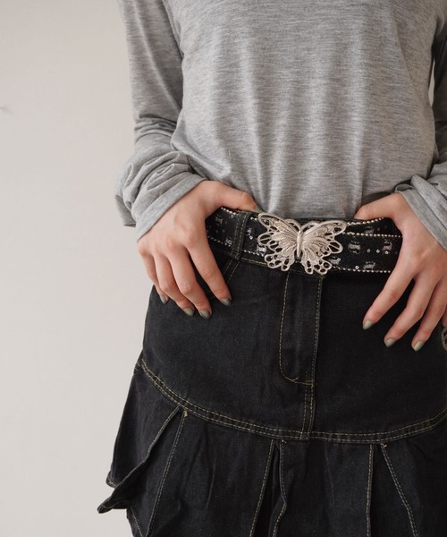 BARELY BLUE（ベアリーブルー）の「【 BARELY BLUE / ベアリーブルー 】 バタフライ バックル ベルト（ベルト・レディース・ブラック/ブルー/ライトブルー・FREE）」の5枚目の写真