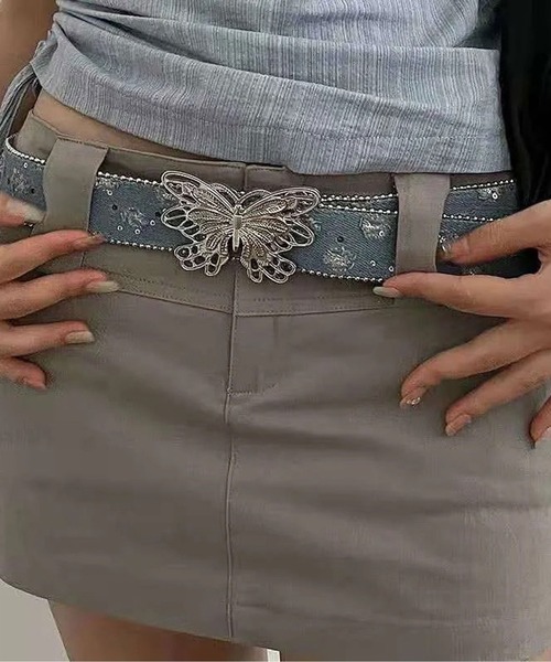 BARELY BLUE（ベアリーブルー）の「【 BARELY BLUE / ベアリーブルー 】 バタフライ バックル ベルト（ベルト・レディース・ブラック/ブルー/ライトブルー・FREE）」の6枚目の写真