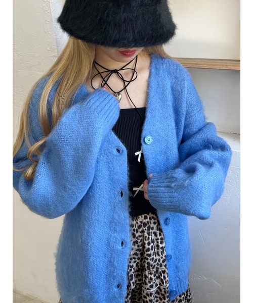 WC（ダブル シー）の「モヘアライクビッグカーディガン（カーディガン/ボレロ・レディース・パープル/ブラック/ピンク/ブルー・FREE）」の2枚目の写真