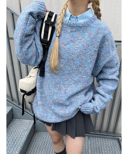 WC（ダブル シー）の「ミックスカラービッグニット（ニット/セーター・レディース・グレー/ブルー/グリーン/ピンク・FREE）」の3枚目の写真