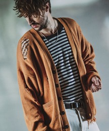 【NO ID.】Damage Knit V-Neck Cardigan / ダメージ ニット Vネック カーディガン