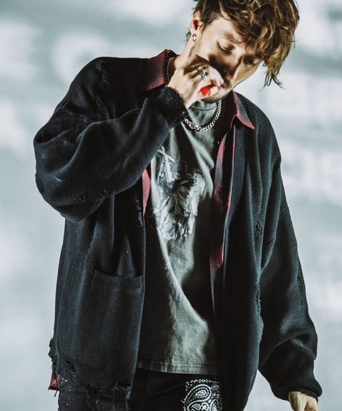 NO ID.(ノーアイディ)の「【NO ID.】Damage Knit V-Neck Cardigan / ダメージ ニット Vネック カーディガン(カーディガン/ボレロ・メンズ・キャメル/ブラック/アイボリー・ONE SIZE)」の3枚目の写真