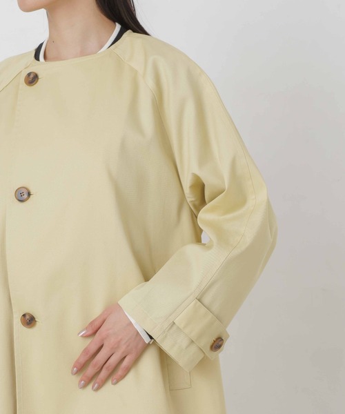 【セール】撥水＆花粉ガード加工ノーカラーAラインコート（ノーカラーコート）｜nano･universe（ナノユニバース）