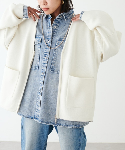 LARUTA（ラルータ）の「【LARUTA】スポンディッシュニットドロストブルゾン（ブルゾン・レディース・ブラック/ライトベージュ/オフホワイト・FREE）」の4枚目の写真
