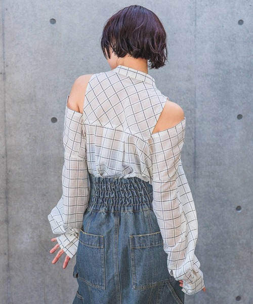 PAGEBOY（ページボーイ）の「シアーチェック2WAYシャツ（シャツ/ブラウス・レディース・ブルー/チャコールグレー/オフホワイト・FREE）」の7枚目の写真