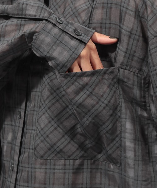 PAGEBOY（ページボーイ）の「シアーチェック2WAYシャツ（シャツ/ブラウス・レディース・ブルー/チャコールグレー/オフホワイト・FREE）」の18枚目の写真