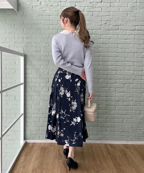 couture brooch（クチュールブローチ）の「◆【オンオフ使える】ボタニカルフラワータックスカート（スカート・レディース・サックスブルー系/ネイビー系/ベージュ系その他4・42/36/40/38）」の12枚目の写真